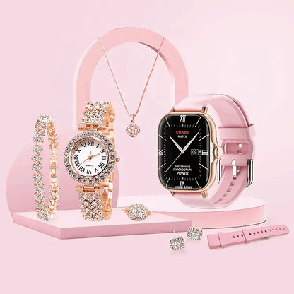 A58 Smart Watch 5 in 1 Combo Notifications Watch With Jewellery Set